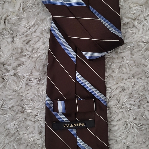 Valentino striped tie Blue Brown - Picture 4 of 4